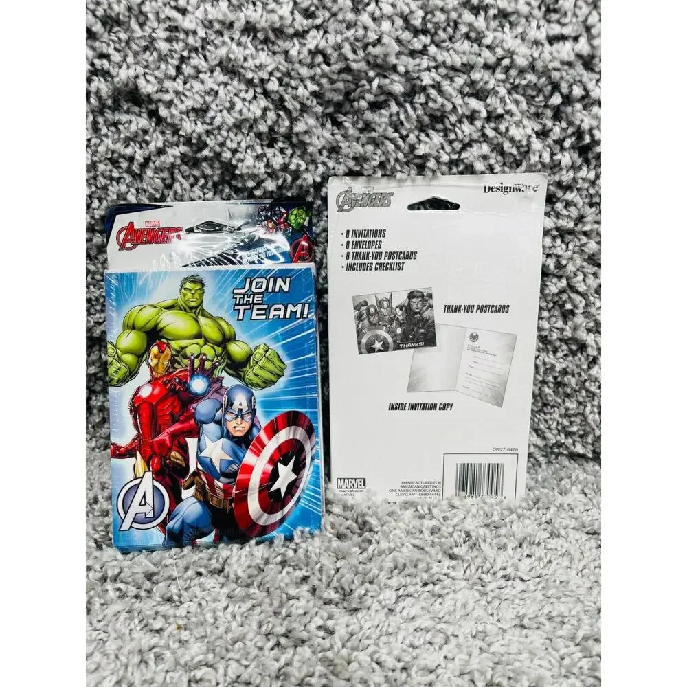 Lot of 2 Marvel Avengers Birthday Party Invitations Thank You Combo Pack For 8